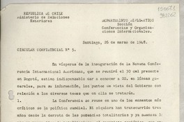Circular Confidencial N° 5, 1948 mar. 26, Santiago [a] los Señores Jefes de Misión de Chile en el exterior