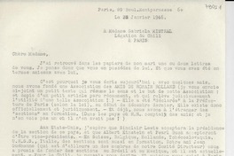 [Carta] 1946 janv. 23, Paris, [Francia] [a] Gabriela Mistral, Paris, [Francia]