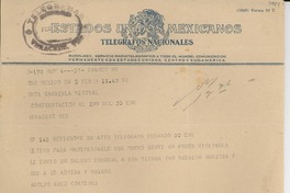 [Telegrama] 1950 feb. 2, México D.F. [a] Gabriela Mistral, [Veracruz, México]