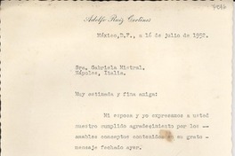 [Carta] 1952 jul. 16, México D.F. [a] Gabriela Mistral, Nápoles, Italia