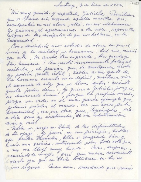 [Carta] 1956 ene. 3, Santiago [a] Gabriela Mistral