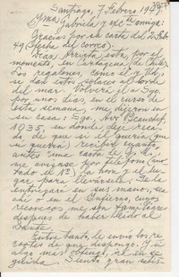 [Carta] 1949 feb. 7, Santiago [a] Gabriela Mistral