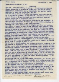 [Carta] 1943 sept. 26, Buenos Aires, [Argentina] [a] Gabriela Mistral, Rio, [Brasil]