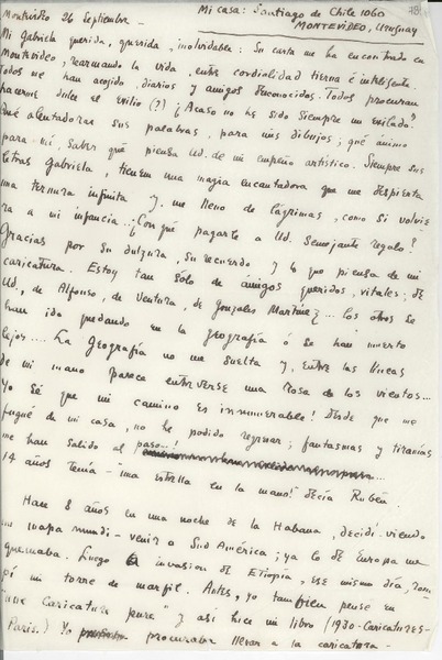 [Carta] [1945] sept. 26, Montevideo, Uruguay [a] Gabriela Mistral