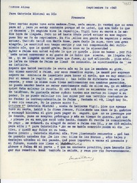 [Carta] 1943 sept. 30, Buenos Aires, [Argentina] [a] Gabriela Mistral, Río, [Brasil]