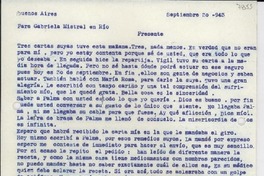[Carta] 1943 sept. 30, Buenos Aires, [Argentina] [a] Gabriela Mistral, Río, [Brasil]