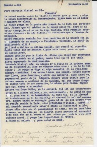 [Carta] 1943 nov. 6, Buenos Aires, [Argentina] [a] Gabriela Mistral, Río, [Brasil]