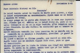 [Carta] 1943 nov. 6, Buenos Aires, [Argentina] [a] Gabriela Mistral, Río, [Brasil]