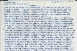 [Carta] 1944 abr. 30, Buenos Aires, [Argentina] [a] Gabriela Mistral, Río, [Brasil]