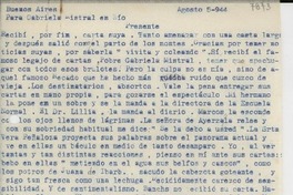[Carta] 1944 ago. 5, Buenos Aires, [Argentina] [a] Gabriela Mistral, Río, [Brasil]