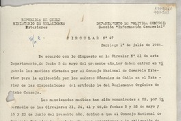 Circular N° 47, 1948 jul. 1, Santiago, [Chile] [a] Los Señores Cónsules de Chile en el exterior