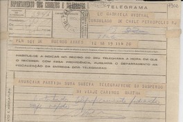 [Telegrama] 1945 nov. 19, Buenos Aires [a] Gabriela Mistral, Petrópolis