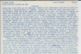 [Carta] 1944 jul. 14, Buenos Aires, [Argentina] [a] Gabriela Mistral, Rio, [Brasil]