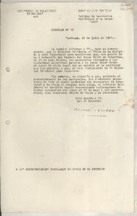 Circular N° 55, 1948 jul. 20, Santiago, [Chile] [a] Los representantes consulares de Chile en el exterior