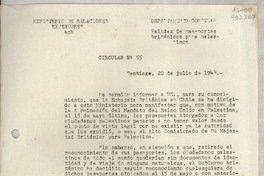 Circular N° 55, 1948 jul. 20, Santiago, [Chile] [a] Los representantes consulares de Chile en el exterior