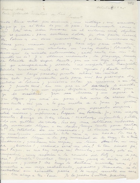 [Carta] 1945 ago. 8, Buenos Aires, [Argentina] [a] Gabriela Mistral, Río [de Janeiro, Brasil]