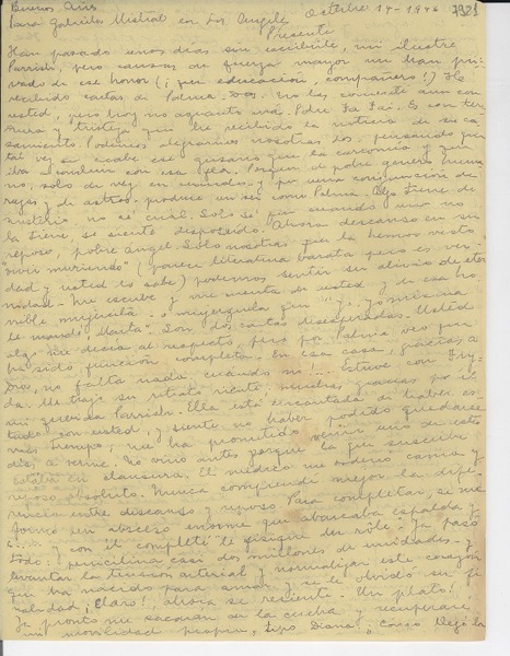 [Carta] 1946 oct. 14, Buenos Aires [a] Gabriela Mistral, Los Ángeles