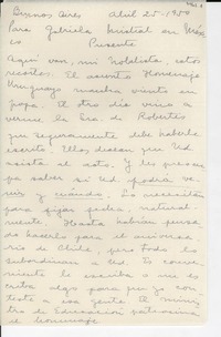 [Carta] 1950 abr. 25, Buenos Aires, [Argentina] [a] Gabriela Mistral, México