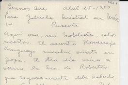 [Carta] 1950 abr. 25, Buenos Aires, [Argentina] [a] Gabriela Mistral, México