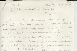 [Carta] 1950 oct. 12, Buenos Aires, [Argentina] [a] Gabriela Mistral, México
