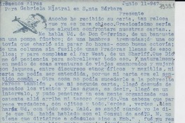 [Carta] 1947 jun. 11, Buenos Aires [a] Gabriela Mistral, Santa Bárbara