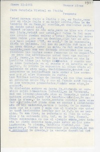 [Carta] 1951 ene. 11, Buenos Aires [a] Gabriela Mistral, Italia
