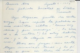 [Carta] 1952 ago. 6, Buenos Aires, [Argentina] [a] Gabriela Mistral, Italia