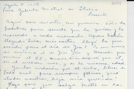 [Carta] 1952 ago. 31, [Argentina] [a] Gabriela Mistral, Italia