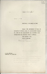 Circular N° 25, 1949 abr. 4, Santiago, [Chile] [a] Los Señores Cónsules de Chile en