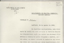 Circular N° 70, 1950 ago. 24, Santiago [a] los señores Jefes de Misiones y Consules de Chile en América