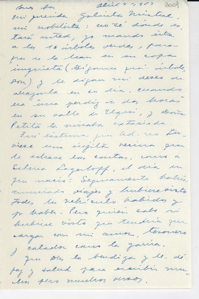 [Carta] 1953 abr. 4, Buenos Aires, [Argentina] [a] Gabriela Mistral, Italia