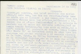 [Carta] 1951 sept. 14, Buenos Aires [a] Gabriela Mistral, Italia