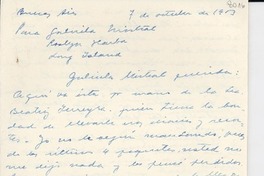[Carta] 1953 oct. 7, Buenos Aires, [Argentina] [a] Gabriela Mistral, Roslyn Harbor, Long Island, [EE.UU.]