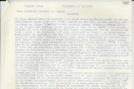 [Carta] 1951 dic. 1, Buenos Aires [a] Gabriela Mistral, Italia