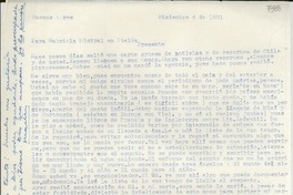 [Carta] 1951 dic. 6, Buenos Aires [a] Gabriela Mistral, Italia