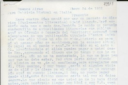 [Carta] 1952 ene. 24, Buenos Aires [a] Gabriela Mistral, Italia