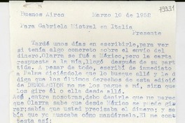 [Carta] 1952 mar. 10, Buenos Aires [a] Gabriela Mistral, Italia