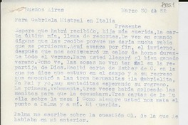 [Carta] 1952 mar. 30, Buenos Aires [a] Gabriela Mistral, Italia