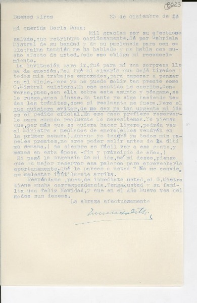 [Carta] 1953 dic. 23, Buenos Aires [a] Doris Dana
