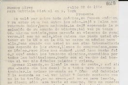 [Carta] 1954 jul. 22, Buenos Aires [a] Gabriela Mistral, Nueva York