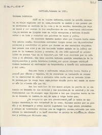 [Carta] 1951 feb., Santiago, [Chile] [a] Gabriela [Mistral]