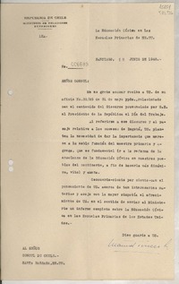 [Memorandum] N° 006689, 1948 jun. 18, Santiago, [Chile] [al] Señor Cónsul de Chile, Santa Bárbara, EE.UU.