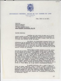 [Carta] 1947 jul. 14, Lima [a] Gabriela Mistral, Santa Bárbara, California, EE. UU.