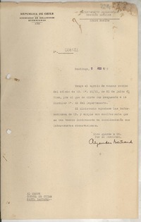 [Memorandum] N° 008451, 1948 ago. 2, Santiago, [Chile] [al] Señor Cónsul de Chile, Santa Bárbara, [EE.UU.]