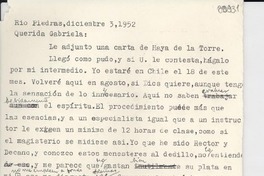 [Carta] 1952 dic. 3, Río Piedras, [Puerto Rico] [a] Gabriela Mistral