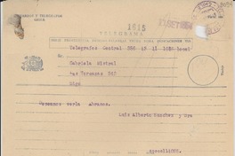 [Telegrama] 1954 sept. 11, Santiago [a] Gabriela Mistral, Santiago