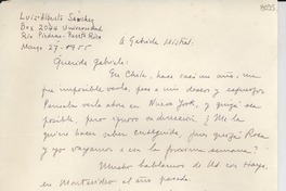 [Carta] 1955 mayo 27, Río Piedras, [Puerto Rico] [a] Gabriela Mistral