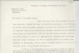 [Carta] 1952 nov. 4, Santiago, Chile [a] Gabriela Mistral, Nápoles