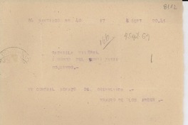 [Telegrama] 1954 sept. 4, Santiago, [Chile] [a] Gabriela Mistral, abordo del Santa María, Coquimbo, [Chile]