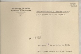 [Memorandum] N° 11784, 1949 nov. 18, Santiago [a] la Señorita Gabriela Mistral, Consul de Chile en comisión, Jalapa, Ver., México